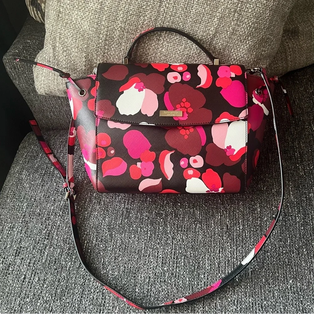 Kate Spade Leather Lilah Laurel Way Wonder Floral Satchel
